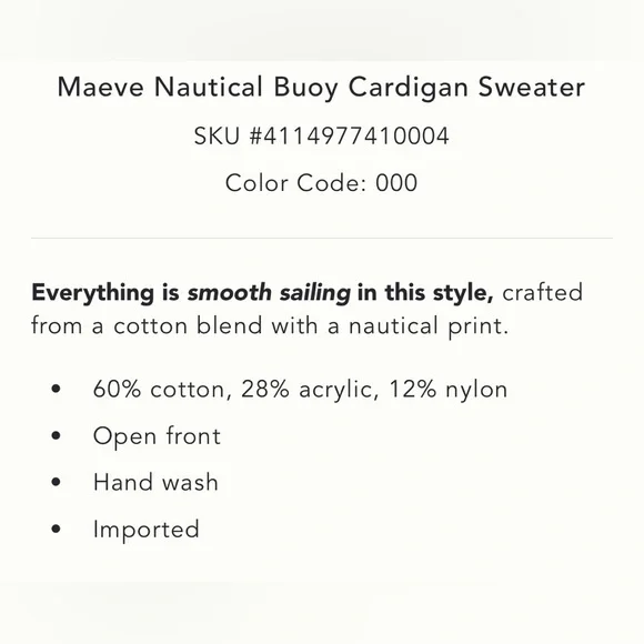 Anthropologie Nautical Buoy Cardigan L/XL NEW - Picture 4 of 15